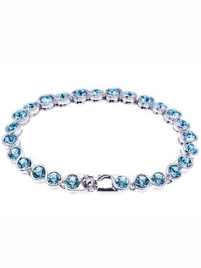 Aquamarine Crystal Tennis Bracelet Swarovski Crystals Silver Tone- LAST ONE